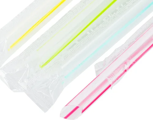 Miniatura 9 de Karat Pajitas Boba de 7.5 pulgadas (0.39 pulgadas de diámetro), envueltas individualmente, transparentes con rayas mixtas