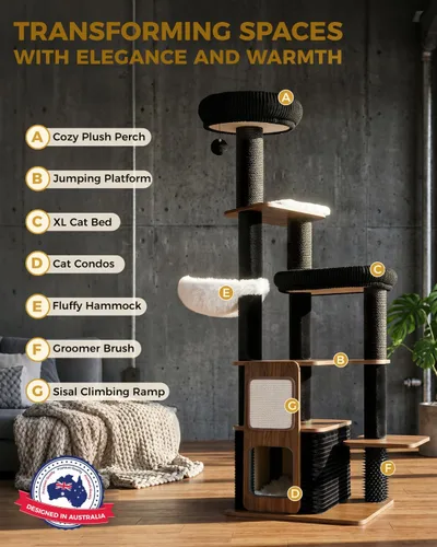 Miniatura 4 de Torre moderna de árbol para gatos de interior de 63 pulgadas, árboles resistentes para gatos grandes, torre de árbol para gatos adultos Maine Coon