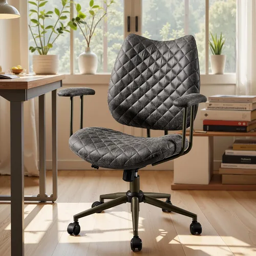 Miniatura 10 de Silla ergonómica de escritorio de oficina en casa, silla giratoria de 360° con inclinación y altura ajustable con cojín grueso y reposabrazos