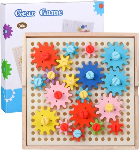 Juego de engranajes de madera para niños, juguetes inteligentes, juegos de rompecabezas de pensamiento crítico, juegos creativos de engranajes para