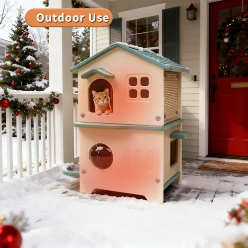 Miniatura 8 de Rockever Casa para gatos al aire libre con forro aislante, casas para gatos 100% aisladas para invierno al aire libre, casa de gato impermeable de 2