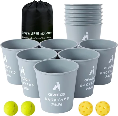 Miniatura 10 de Aivalas Yard Pong Outdoor Games, Giant Yard Games Set with 12 Buckets and Balls for Adults and Family, Toss Game Throwing Games for Beach, Camping