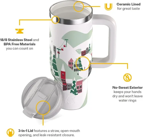 Miniatura 3 de RTIC Vaso Tumbler de Viaje por Carretera de 30 oz con Doble Pared Revestido de Cerámica Aislado Taza Portátil de Café de Viaje de Acero Inoxidable