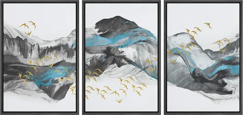 Miniatura 19 de NWT Lienzo enmarcado para pared, juego de arte en acuarela pastel, bosque de montaña oscura, naturaleza silvestre, ilustraciones de arte moderno