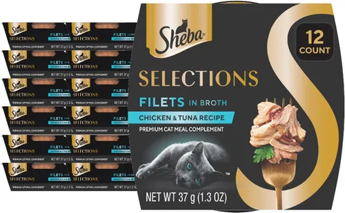Miniatura 10 de Sheba Selections - Filetes en Caldo para Gatos Adultos, Receta de Pollo y Camarón, 1.3 oz. Tazas, 12