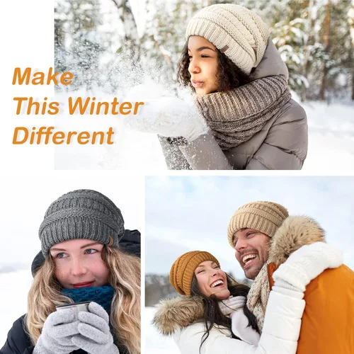 Miniatura 79 de FURTALK Gorro de invierno para mujer, con forro de satén, tejido trenzado, grueso, holgado, gorro cálido