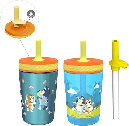 Miniatura 20 de Zak Designs Baby Shark Kelso - Juego de vasos con tapa de rosca a prueba de fugas con pajilla, paquete para niños, incluye vasos de plástico y acero