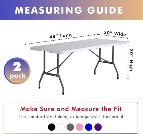 Miniatura 7 de Nasitos Paquete de 2 Manteles Ajustados de Spandex Negro para Mesas de 4 Pies - Cubierta para Mesa Plegable con Respaldo Abierto, Tela Lavable