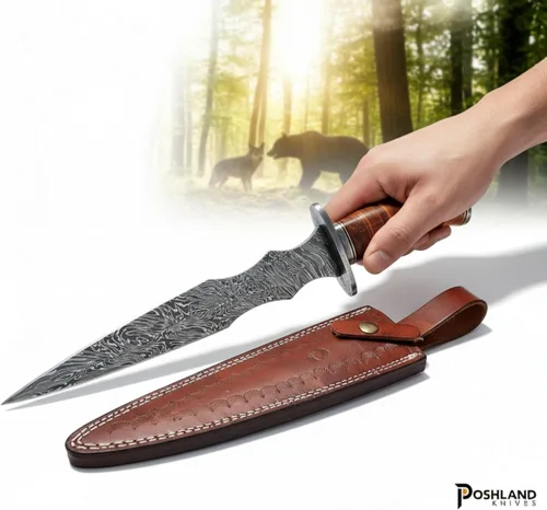 Miniatura 6 de Poshland DG-71 Hecho a mano Damscus cuchillo de acero con mango de cuero - doble borde