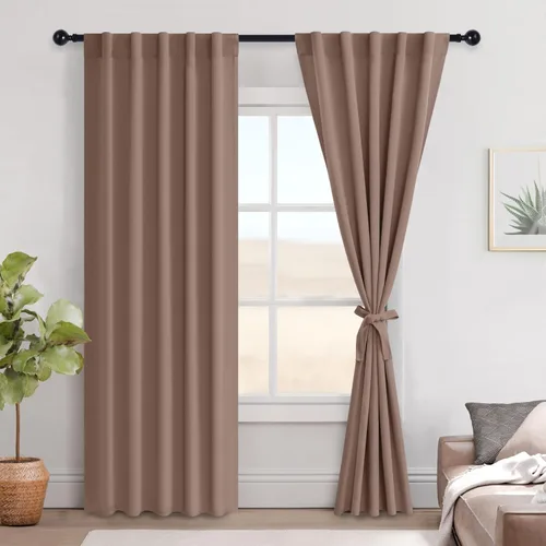 Miniatura 121 de Hiasan Cortinas opacas negras para dormitorio, cortinas opacas cortas de 45 pulgadas de largo, con aislamiento térmico, bolsillo para barra