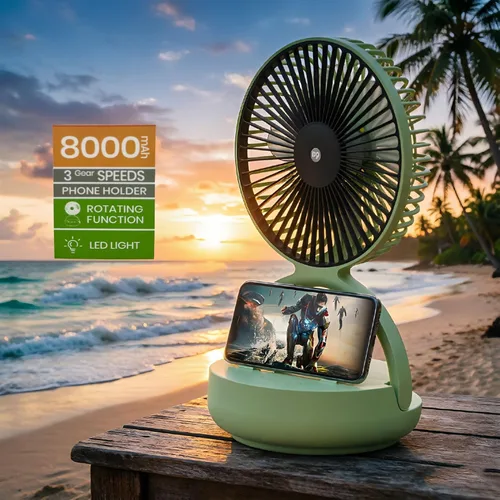 Miniatura 2 de OGZ Ventilador portátil inalámbrico para viajes con temporizador remoto, ventilador de escritorio pequeño de 7 pulgadas con luz nocturna LED