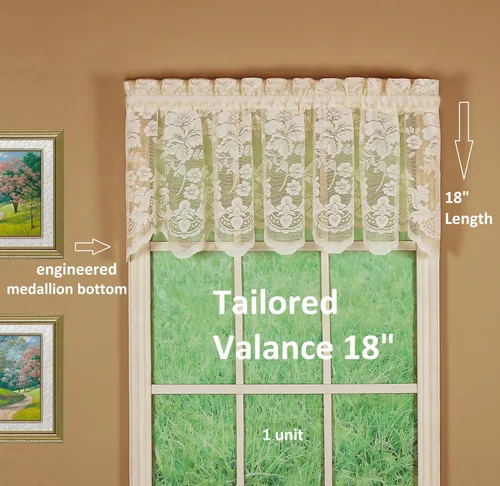 Miniatura 2 de Today's Curtain Cenefa de cortina de encaje floral con diseño de enredadera, 18", Marfil, 60 ancho x 18 largo