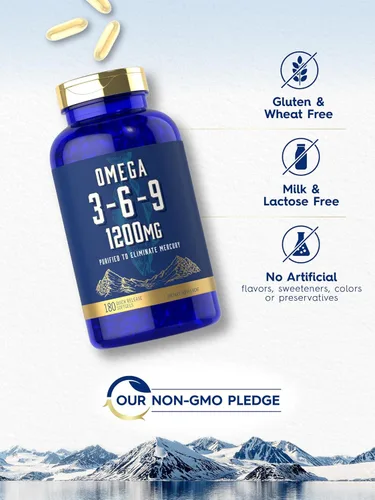 Miniatura 4 de Carlyle Suplemento Omega 3 6 9 1,200 mg 180 cápsulas de gel suave Complejo triple Omega Aceites de pescado, linaza y borraja con EPA y DHA