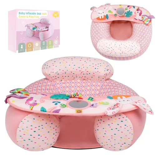 Miniatura 10 de Baby Donut Sit Me Up Asiento de suelo para 3-36 meses, asiento inflable para bebé con funda, silla de actividades para sentarse, bandeja sensorial