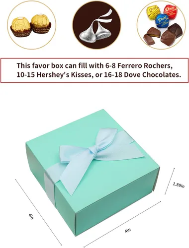 Miniatura 2 de DORIS HOME 50 cajas de regalo de fiesta de boda de cumpleaños, color aguamarina, 4 x 4 x 2 pulgadas, bolsas de regalo de boda, dulces de chocolate