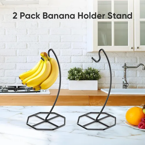 Miniatura 7 de Beesini Paquete de 2 colgadores de plátano, soporte de metal para plátano, soporte para plátanos, soporta hasta 15 libras de plátano o uva, estante