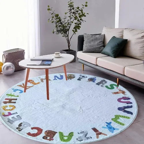 Miniatura 7 de Alfombra redonda de juegos para niños, alfombras ABC para niños, niños pequeños y bebés, alfombra de área de guardería, alfombra de juego suave