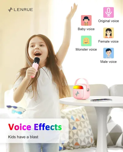 Miniatura 3 de LENRUE Máquina de karaoke para niños, regalos de cumpleaños para niñas, niños y adolescentes con micrófono inalámbrico, luces de colores, regalos