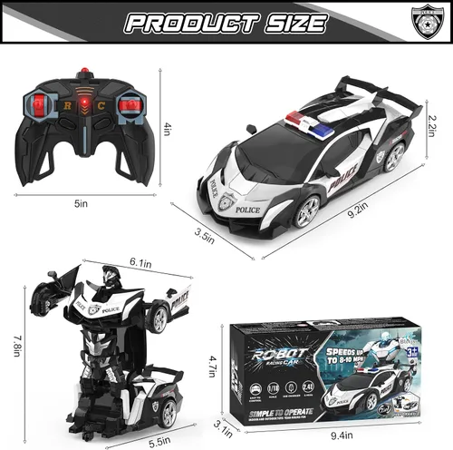 Miniatura 6 de BLUEJAY Auto Rc Transformables para niños de 4-7 y 8-12 años, auto de control remoto 2.4 GHz, escala 1:18, robot transformable, deformación con un