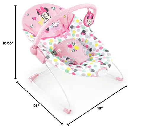 Miniatura 12 de Bright Starts Disney Baby Minnie Mouse Balancín para bebé con vibraciones relajantes y peluche Asiento para bebé - Barra de juguete extraíble, pies
