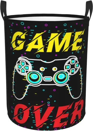 Miniatura 13 de Cesta de Ropa Sucia Redonda con Fondo de Controlador de Videojuegos, Canasta de Almacenamiento de Gadgets Gaming, Organizador de Juguetes y Ropa