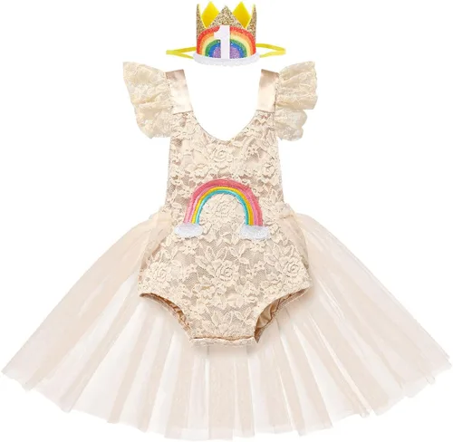 Miniatura 40 de Traje de bebé niña primer cumpleaños traje de encaje tul mameluco princesa tutú vestido de un año cumpleaños pastel Smash fotografía ropa
