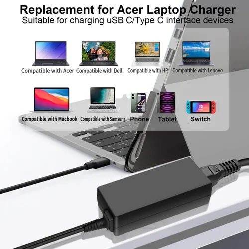 Miniatura 3 de Cargador de portátil USB C de 45 W para Acer Chromebook R13 11 13 15 311 315 CP311 CP713 C933 CB5-312T R751T SF713 SP714 N17Q5 N17P6 N16Q10 N16Q14