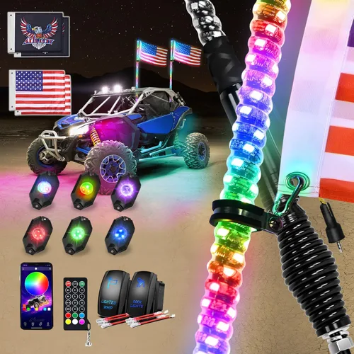 Miniatura 17 de Nilight 2 luces LED RGB de 3 pies con base de resorte y 4 luces de rock, control remoto de aplicación con patrones de persecución de bricolaje