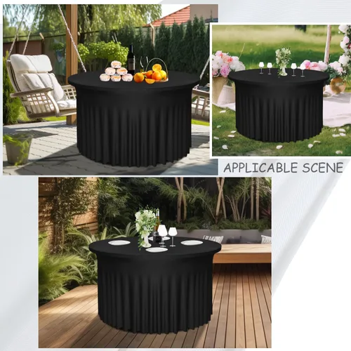 Miniatura 6 de Paquete de 2 faldones de mesa negros de 48 pulgadas de diámetro x 30 pulgadas de alto, se adapta a mesas redondas de 4 pies, manteles redondos