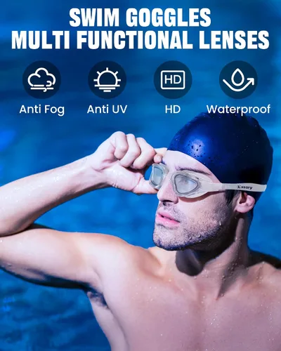 Miniatura 2 de Keary Gafas de natación para adultos para hombres y mujeres, gafas de natación para jóvenes, protección UV, antivaho, gafas de agua para piscina Gris
