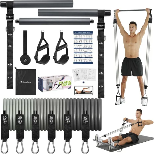 Miniatura 12 de Upgraded Pilates Bar Kit with Resistance Bands Natural Latex for Women & Men, Heavy-Duty Stainless Steel Multifunctional Yoga Pilates Stick for Home