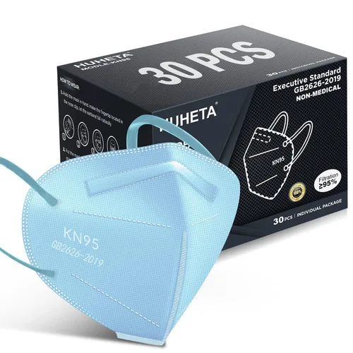 Miniatura 12 de HUHETA Mascarilla KN95, paquete de 30 unidades envueltas individualmente, mascarilla de seguridad de 5 capas transpirable y cómoda, eficiencia