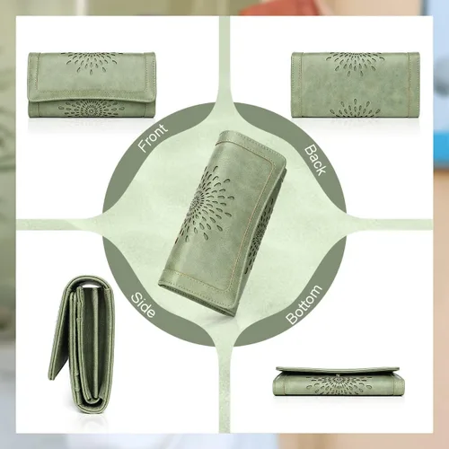 Miniatura 3 de Aphison - Cartera larga de cuero suave RFID para mujer, con caja de regalo