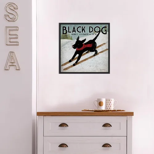 Miniatura 6 de Amanti Art Lienzo enmarcado para pared, diseño de perro negro (cuadrado) de Ryan Fowler (16 pulgadas de ancho x 16 pulgadas de alto), marco negro