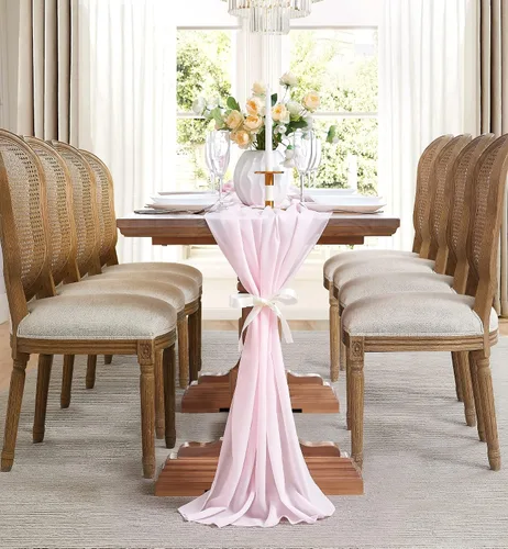 Miniatura 6 de WARM HOME DESIGNS Camino de mesa beige de 35 x 156 pulgadas para decoración de mesa de boda. Camino de mesa de gasa premium para decoración rústica