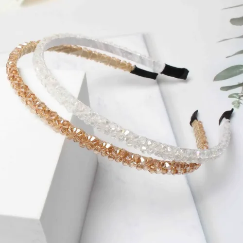 Miniatura 2 de Cuizhiyu Paquete de 4 diademas de diamantes de imitación de cristal para mujeres y niñas, de doble fila, con cuentas brillantes, aros