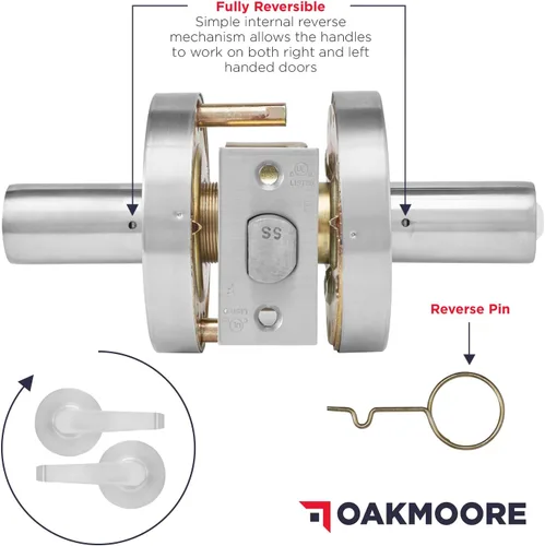 Miniatura 5 de Manija de puerta comercial de oficina OAKMOORE Función de paso Grado 2 Sin cerradura/llave para salas de reuniones y cocinas Acabado
