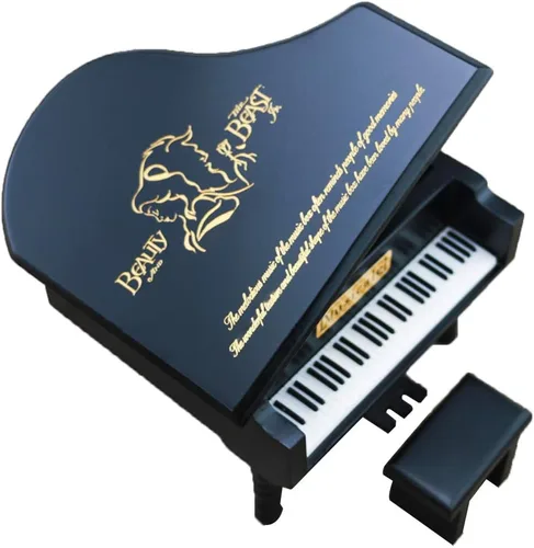Beauty and The Beast - Caja musical de piano de madera grabada, regalo musical, juega La bella y la bestia, color negro