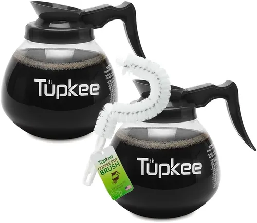 Miniatura 11 de Cafetera de repuesto de vidrio – Jarra de decantador de restaurante comercial resistente a los golpes, 64 onzas, 12 tazas, juego de 2 – 1 negro y 1