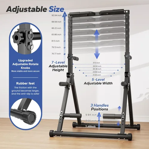 Miniatura 3 de Foldable Pull Up Bar Free Standing, Strength Training Pull-up Bars Adjustable Pull Up Station, Power Tower Pull Up Bar MultiFunction Pull Up Dip