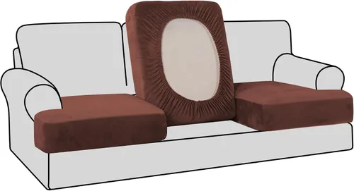 Miniatura 35 de H.VERSAILTEX Fundas de terciopelo elástico para silla con cojín en forma de T para sala de estar, funda de sofá, funda de asiento con cojín