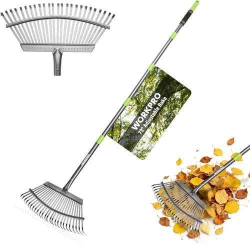 Miniatura 9 de WORKPRO Rastrillo, rastrillo pequeño para hojas con mango largo ajustable de 72 pulgadas, 11 púas de acero, rastrillos de hojas de metal resistentes