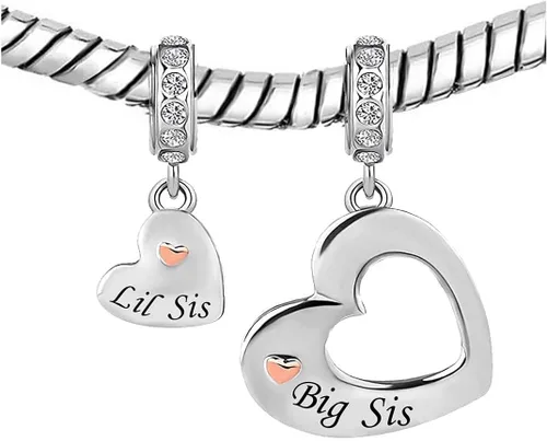Miniatura 4 de KunBead Joyas de cumpleaños para hermana mayor, hermana pequeña, dijes colgantes de corazón, compatibles con pulseras Pandora, juego de collar