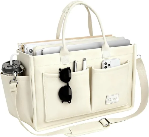 Miniatura 10 de Bolso de lona para mujer con bolsillos, bolso cruzado para portátil de trabajo, bolso de hombro para todo lo demás, bolso de lona para todos