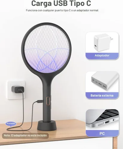 Miniatura 7 de YISSVIC Matamoscas eléctrico de 4000 V, matamoscas de insectos de doble modo, con luz de mosquitos morada, recargable para interiores, hogar
