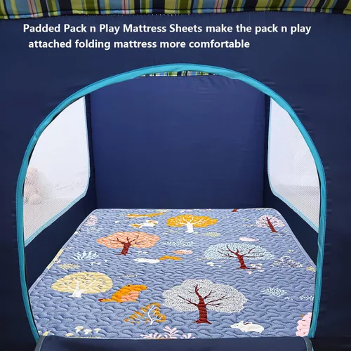 Miniatura 5 de Padded Pack n Play Sheets - Protector de colchón transpirable y grueso, acolchado de 38 x 26 pulgadas, sábana bajera ajustable para Graco, mini