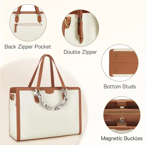 Miniatura 6 de Missnine Bolsa Tote para Laptop para Mujeres 15.6 Pulgadas, Bolsas de Trabajo de Cuero, Cartera de Computadora para Maestras, Maletín, Bolso de Mano