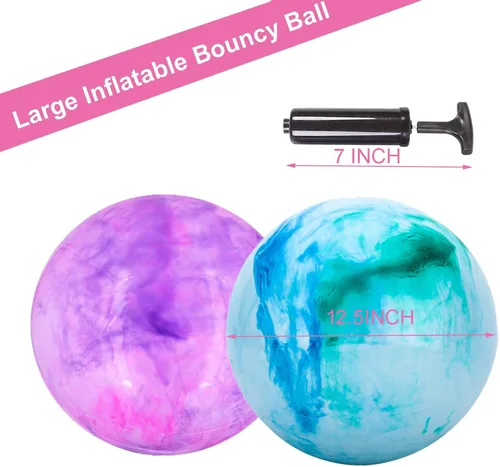 Miniatura 3 de Pelotas hinchables marmoleadas, juego de 2 bolas inflables grandes con bomba de aire manual y 2 puntas de cabeza