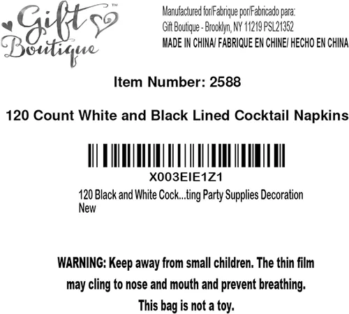 Miniatura 8 de 120 servilletas de cóctel en blanco y negro con borde negro, servilletas desechables de 3 capas para decoración de cenas de fiesta de graduación