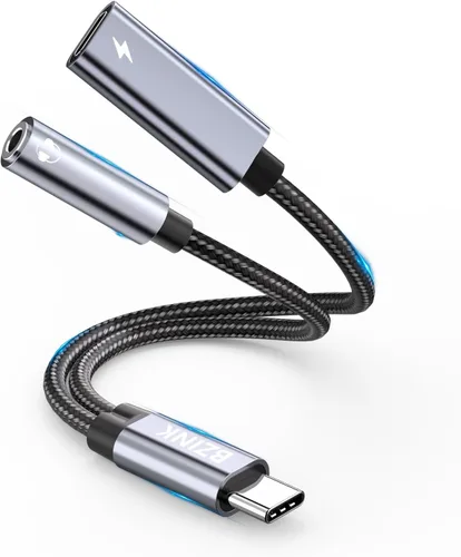 Adaptador USB C a 0.138 in hembra para auriculares y cargadores, 2 en 1 tipo USBC a conector de audio auxiliar Adaptador DAC de alta resolución y